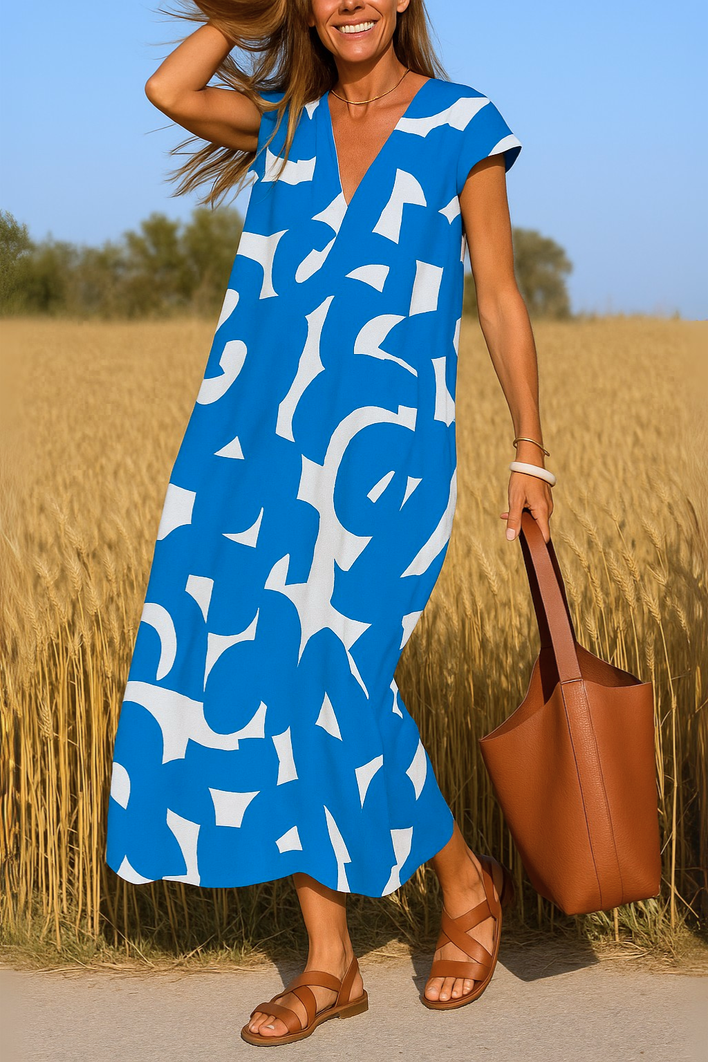 Printed V-Neck Dress