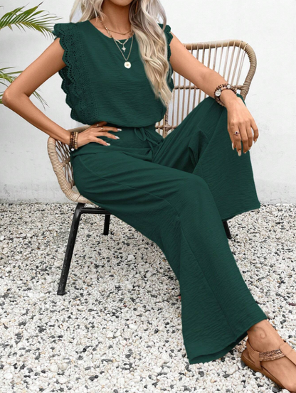 Elegant Lace-Detail Jumpsuit – Solid, Woven & Timelessly Chic for All Seasons