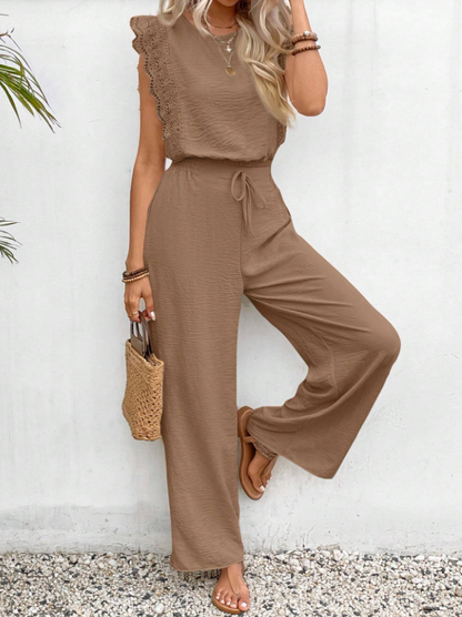 Elegant Lace-Detail Jumpsuit – Solid, Woven & Timelessly Chic for All Seasons