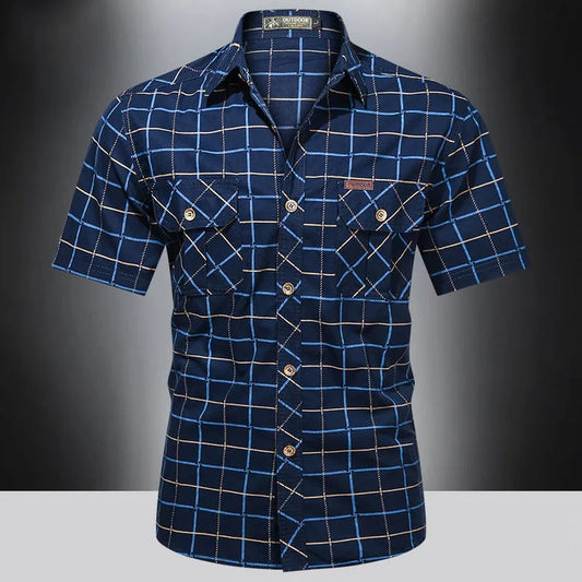 Luxe Regina™ | Elegant Short-Sleeve Checkered Shirt