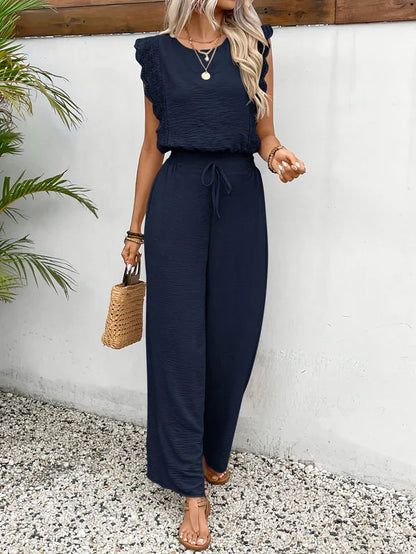 Elegant Lace-Detail Jumpsuit – Solid, Woven & Timelessly Chic for All Seasons